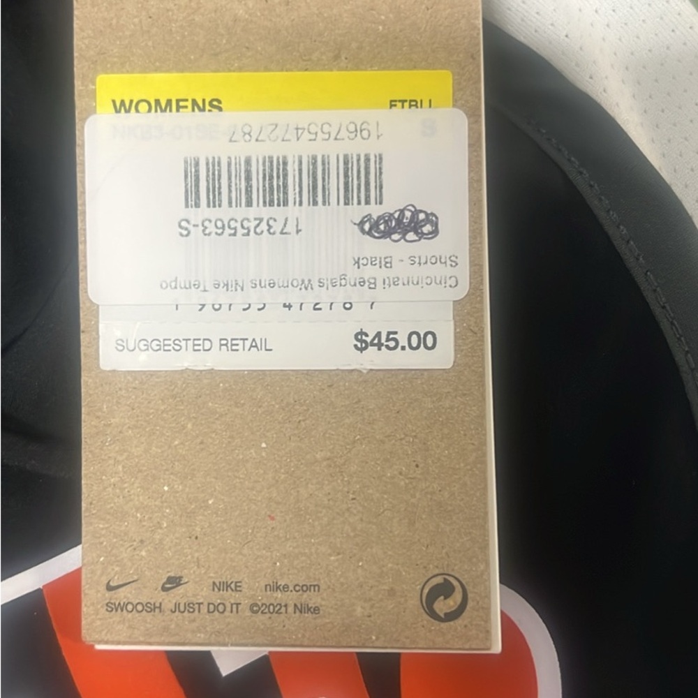 Nike Black and Orange Women's Bengals Running Shorts.